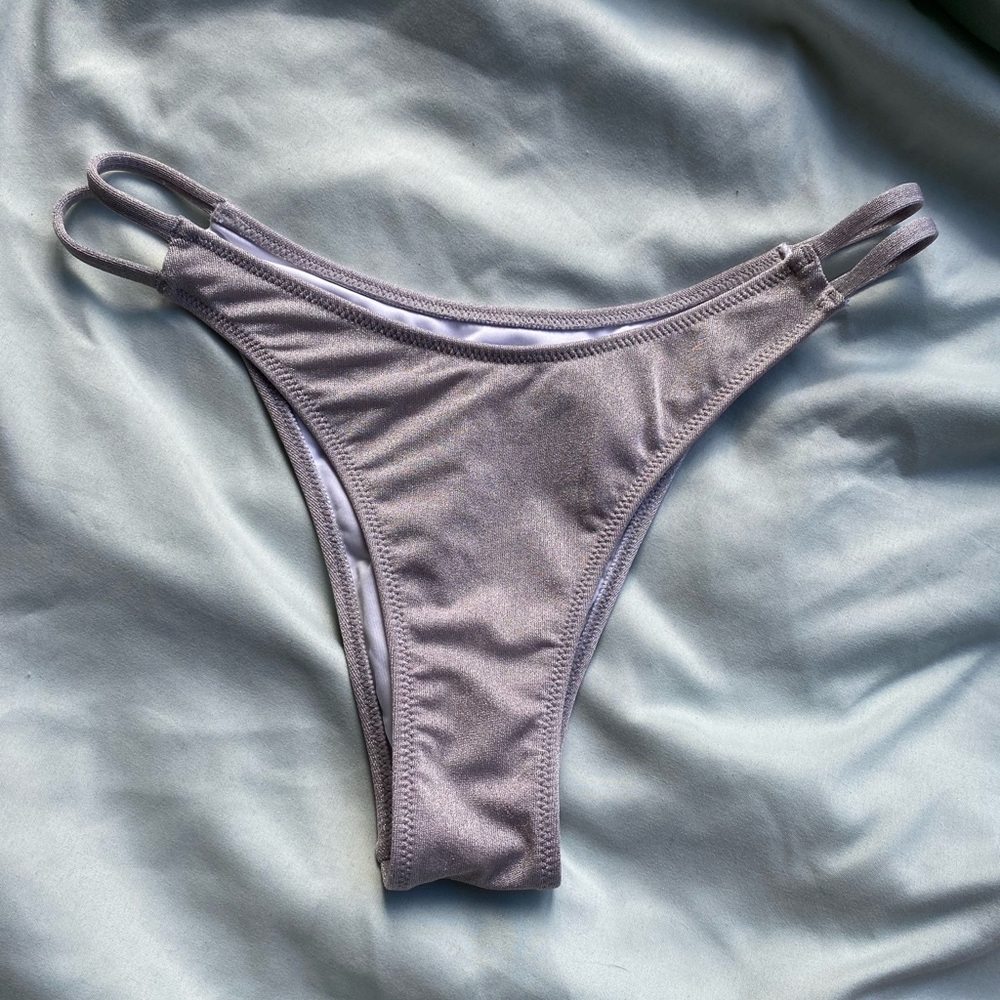 Metallic glitter gray sliver high waisted, high hip, cheeky, thong, bikini